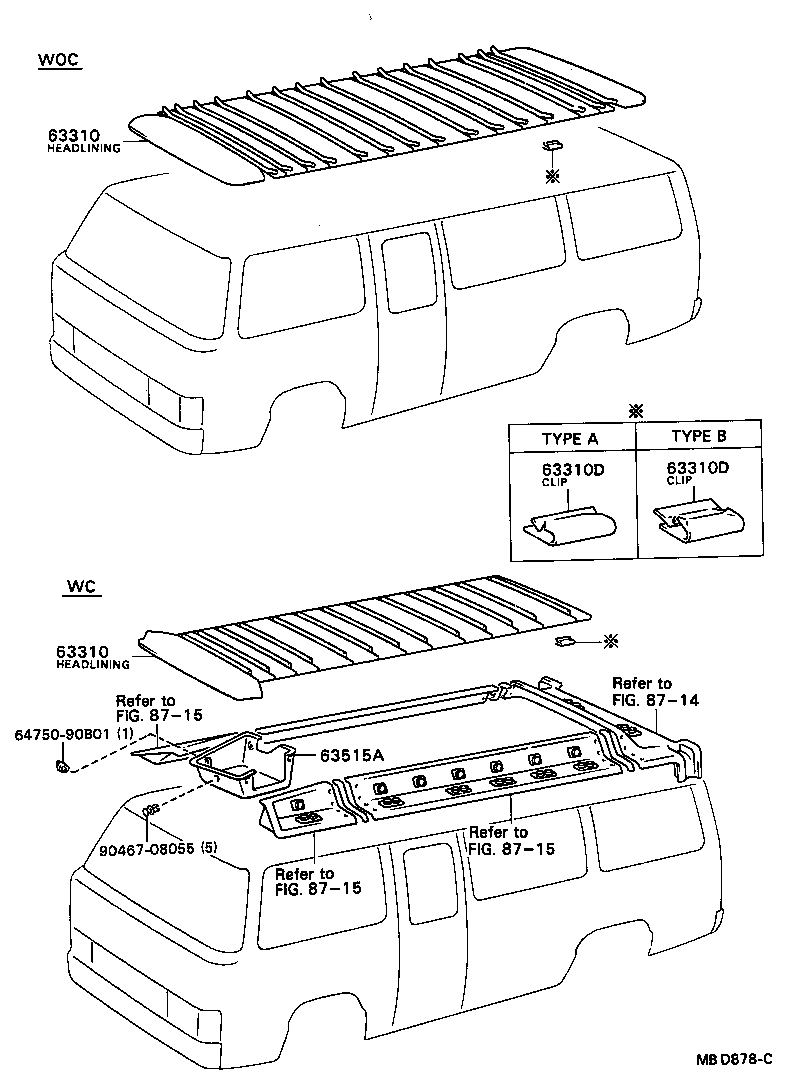 63363-90B08 SUPPORT, ROOF HEADLINING, NO.3 product image