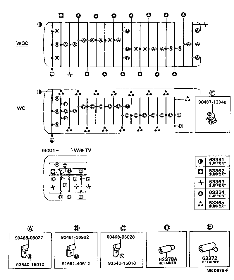 63363-90B08 SUPPORT, ROOF HEADLINING, NO.3 product image