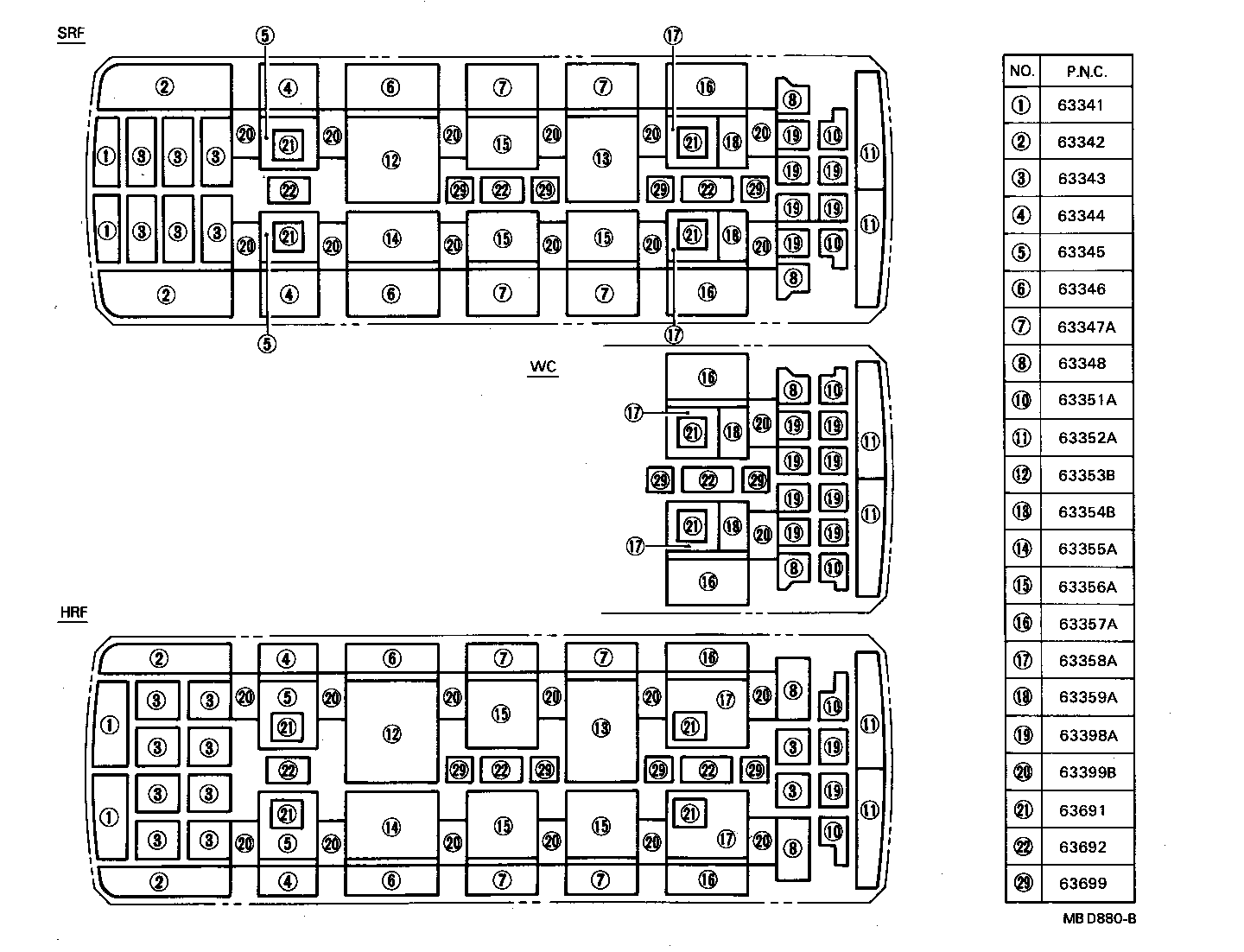 63363-90B08 SUPPORT, ROOF HEADLINING, NO.3 product image