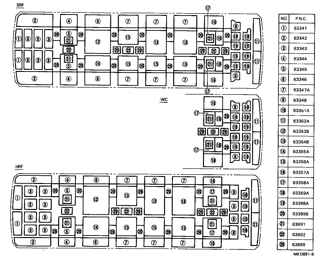 63363-90B08 SUPPORT, ROOF HEADLINING, NO.3 product image