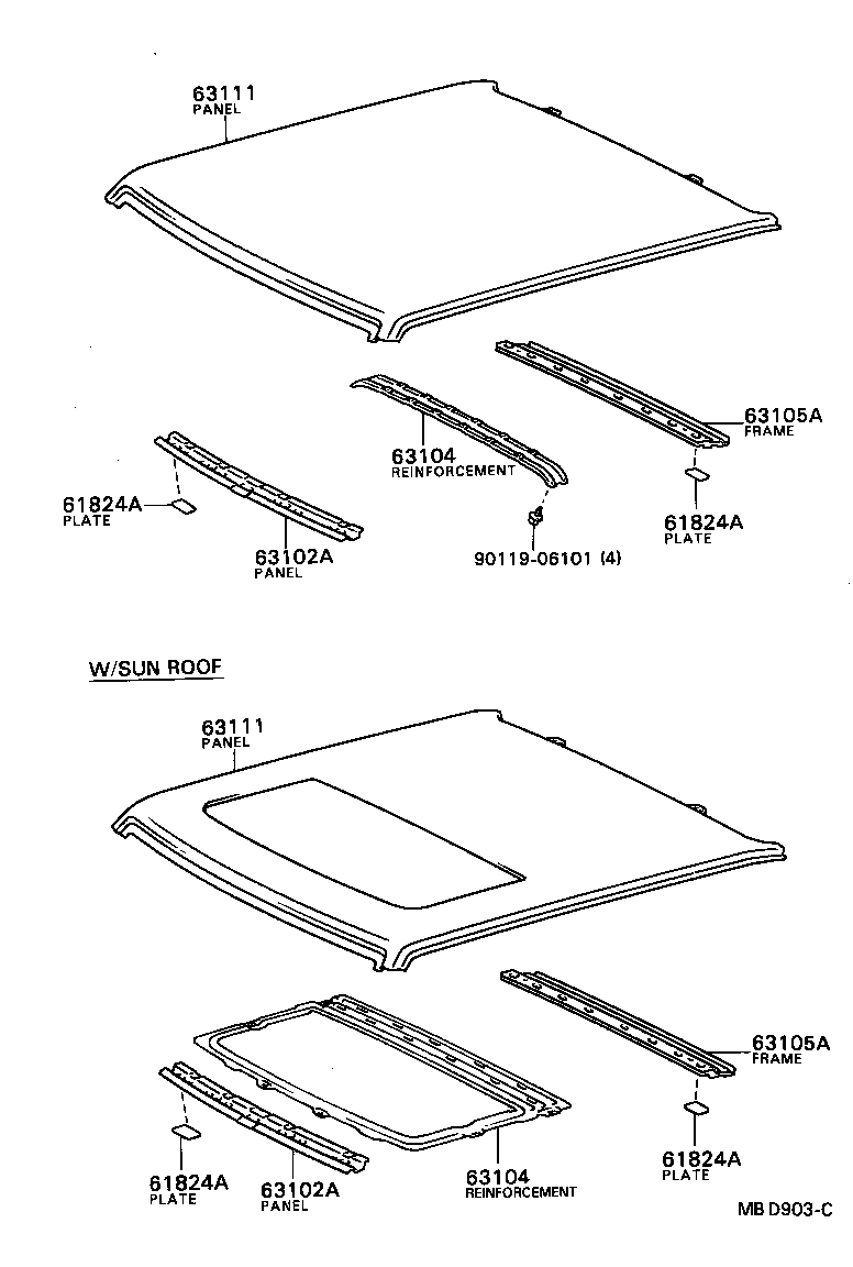 Toyota 63142-32010 REINFORCEMENT SUB-ASSY, ROOF PANEL, CENTER