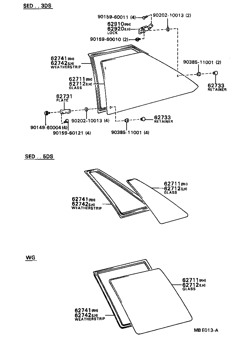 Toyota 62711-16120 GLASS, QUARTER WINDOW, RH