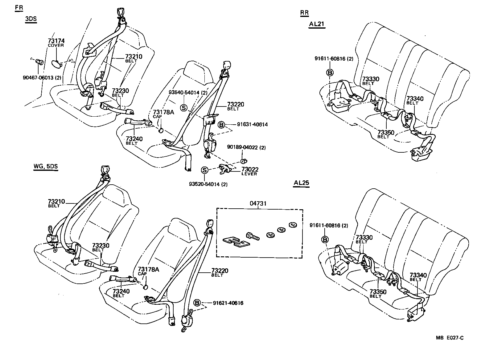 Toyota 73003-16040-01 BELT SET, REAR SEAT 3 POINT TYPE, RH