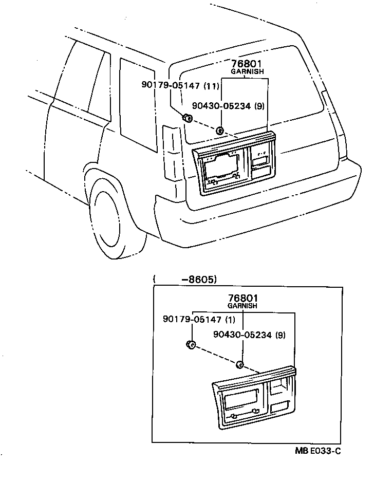 76801-16150 GARNISH SUB-ASSY, BACK DOOR, OUTSIDE product image