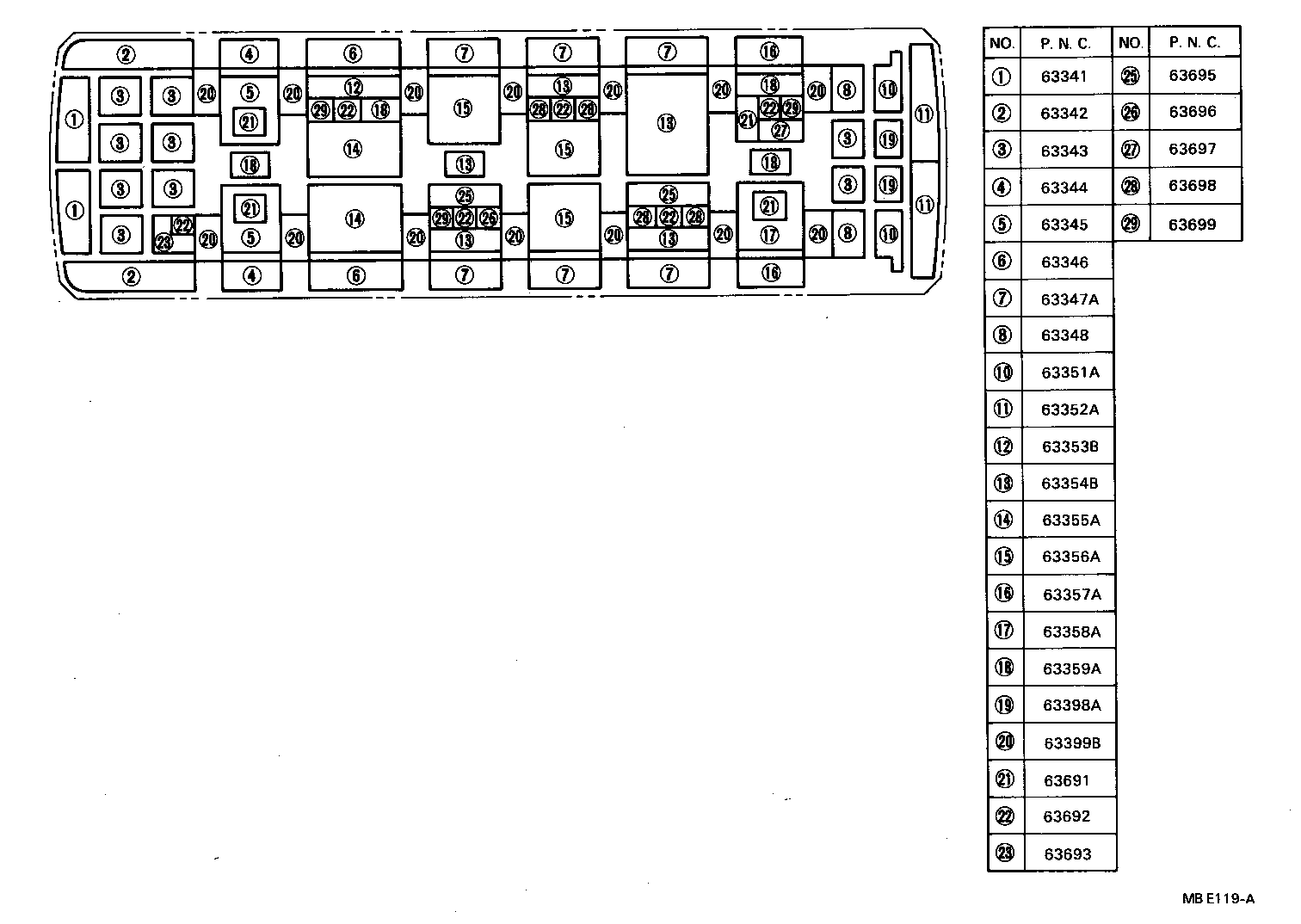 63363-90B08 SUPPORT, ROOF HEADLINING, NO.3 product image