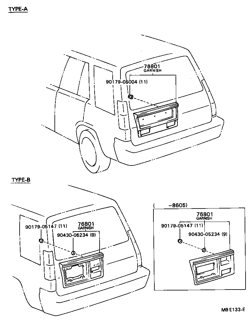 76801-19155 GARNISH SUB-ASSY, BACK DOOR, OUTSIDE product image