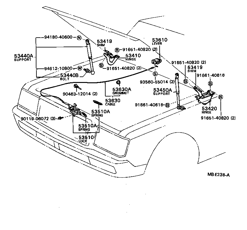 53440-49015 SUPPORT ASSY, HOOD, RH product image