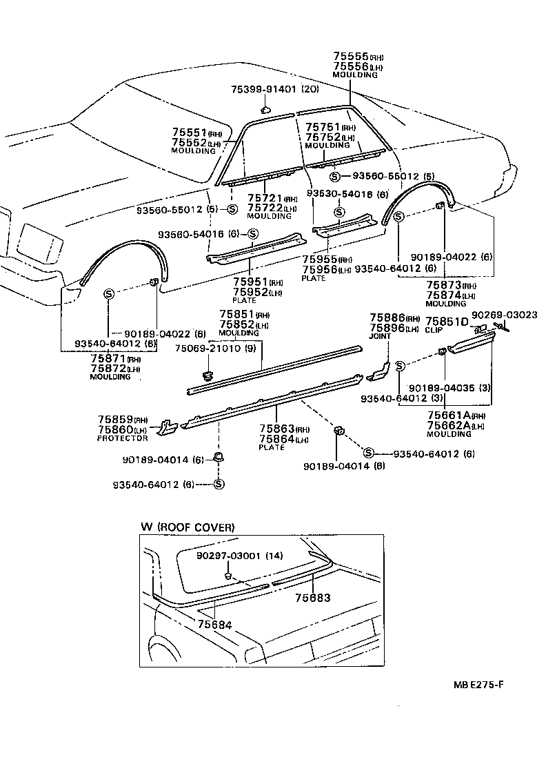 75554-91402 MOULDING, ROOF DRIP SIDE FINISH, REAR LH product image
