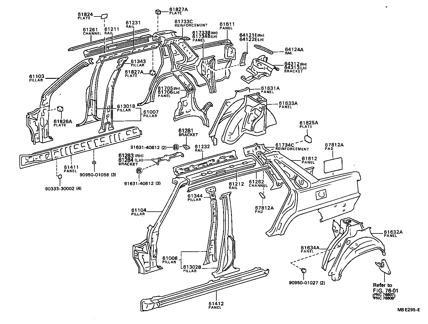 Toyota 61284-32010 BRACKET, SLIDING ROOF HOUSING MOUNTING, NO.3 LH