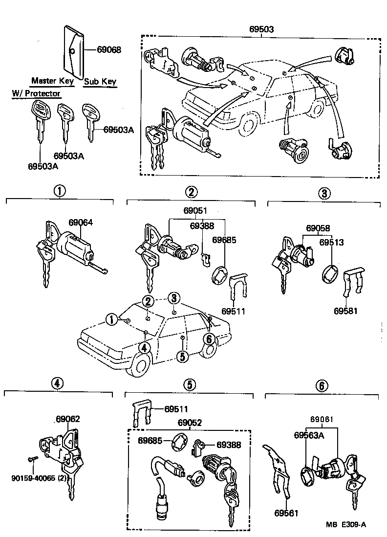 Toyota 69005-32080-04 CYLINDER SET, LOCK
