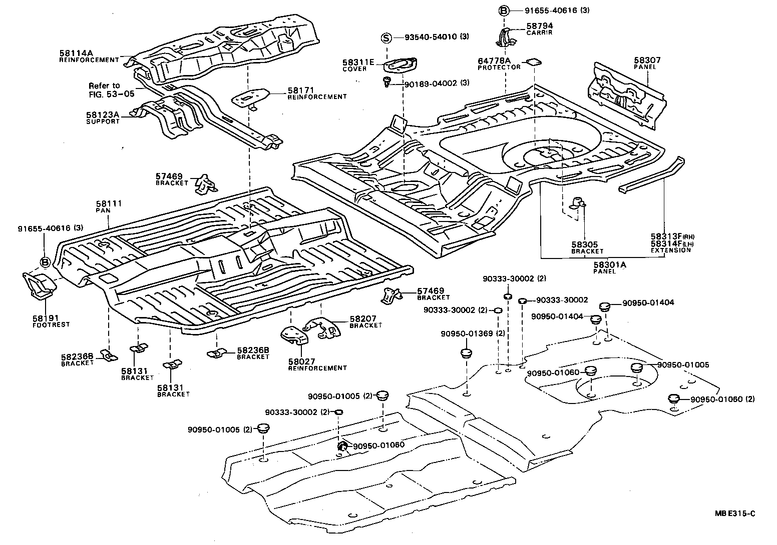 58131-32010 BRACKET, FRONT FLOOR HEAT INSULATOR, NO.1 product image