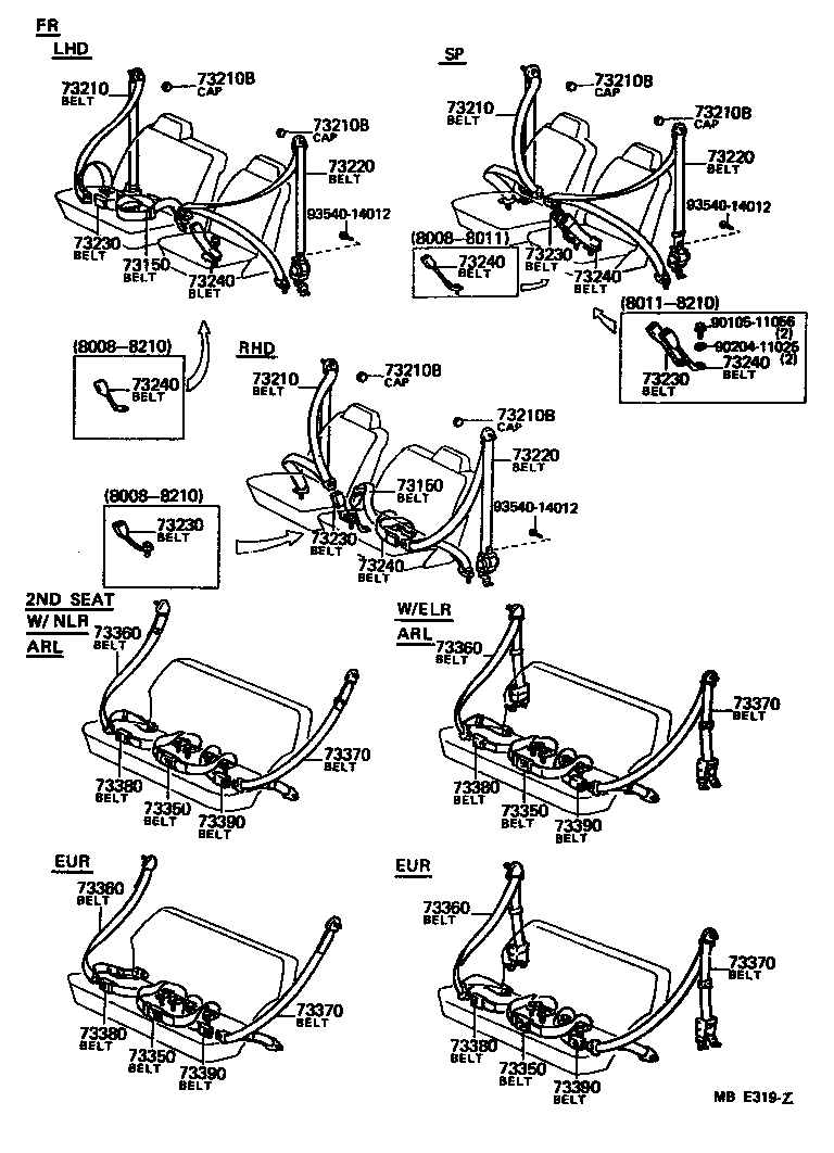 73210-90A03 BELT ASSY, FRONT SEAT OUTER, RH product image