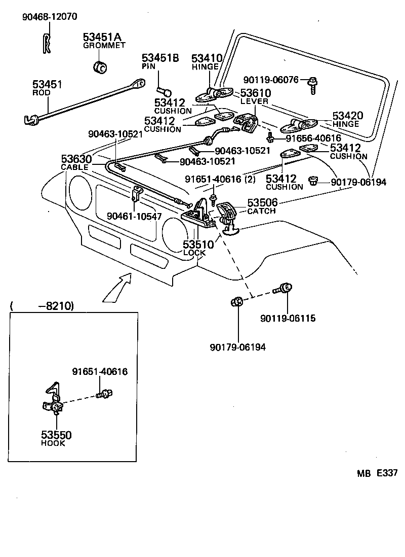 53506-90305 CATCH SUB-ASSY, HOOD product image