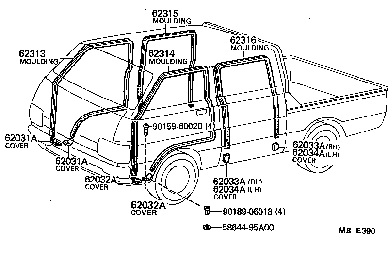 62346-95A01 MOULDING, REAR DOOR OPENING TRIM, RH product image