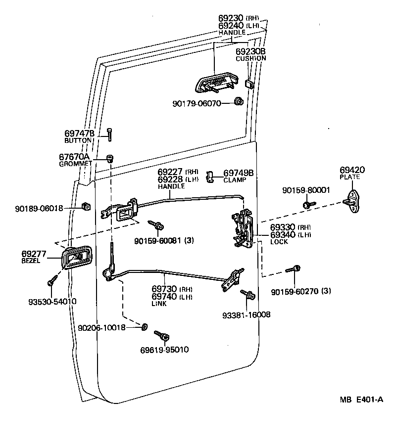69760-95A02 HANDLE, REAR DOOR INSIDE, LH product image