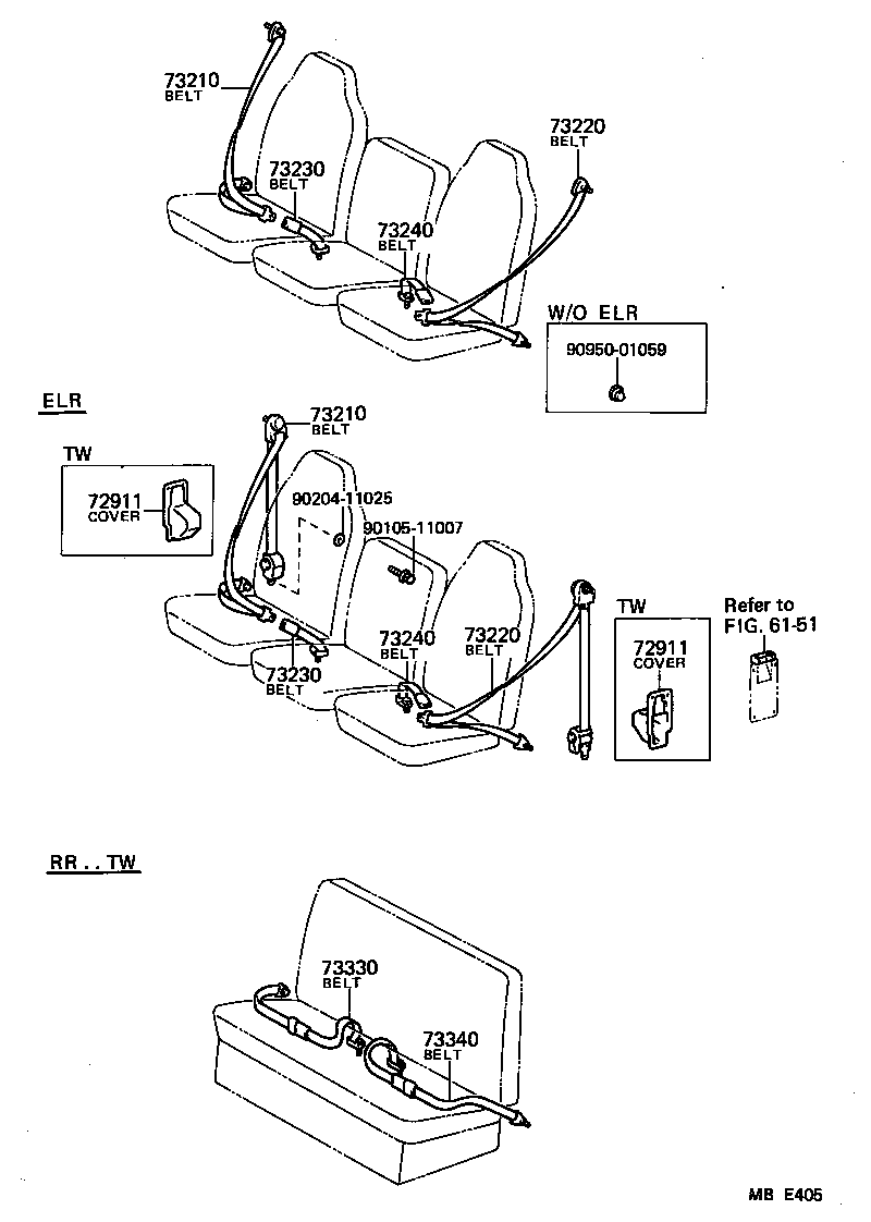72950-95A10 BELT ASSY, REAR SEAT LAP TYPE, RH product image