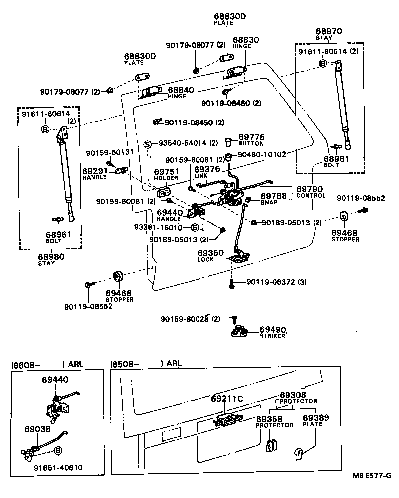 68950-29295 STAY ASSY, BACK DOOR, RH product image