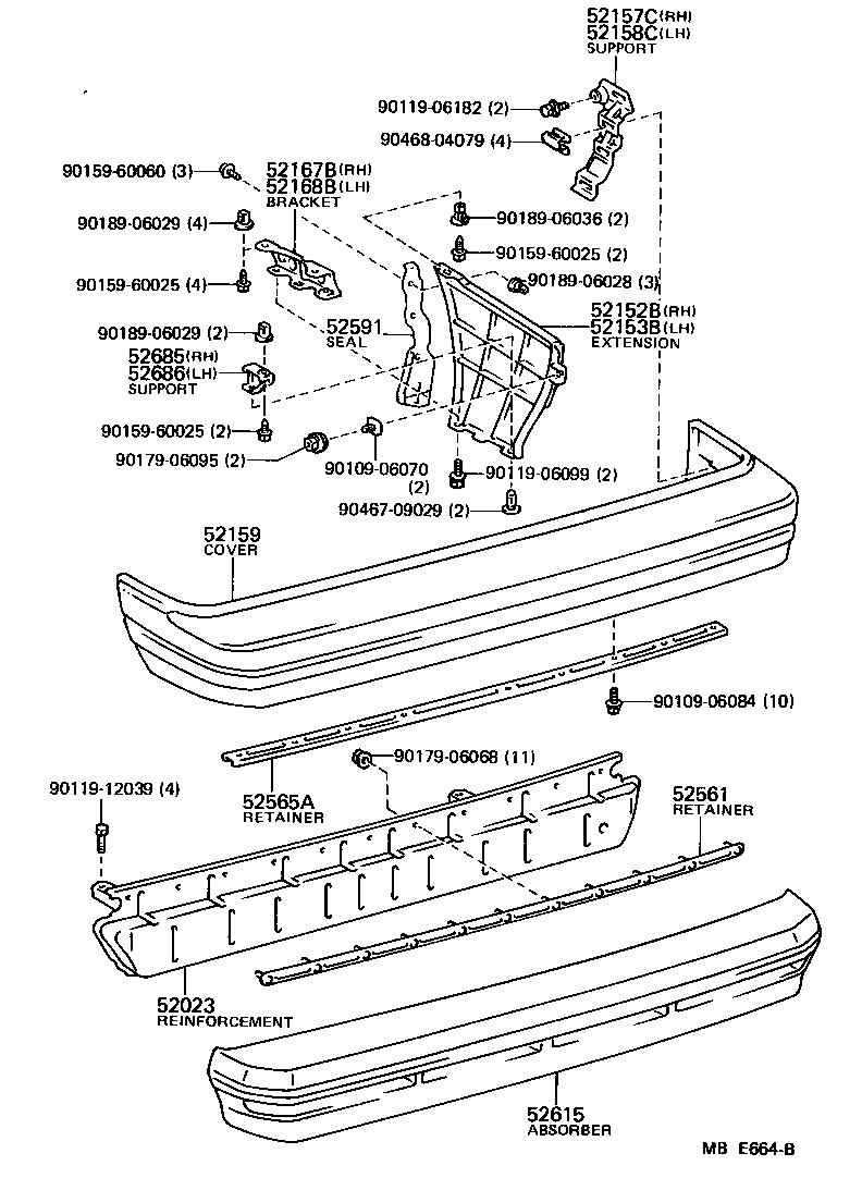 Toyota 52685-32010 SUPPORT, REAR BUMPER SIDE, NO.3 RH
