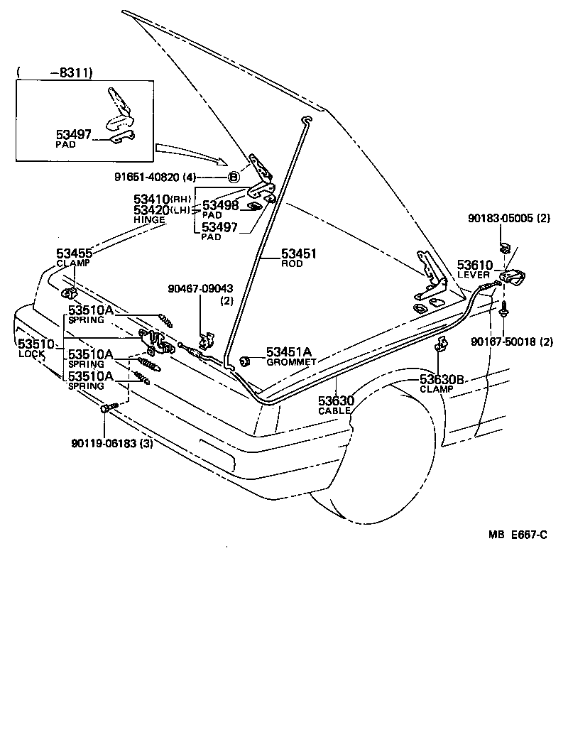 Toyota 53630-32030 CABLE ASSY, HOOD LOCK CONTROL