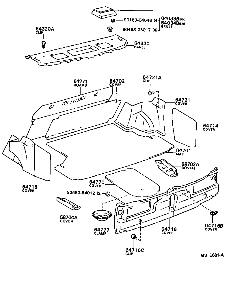 Toyota 58773-32010 COVER SUB-ASSY, LUGGAGE COMPARTMENT SIDE, RH