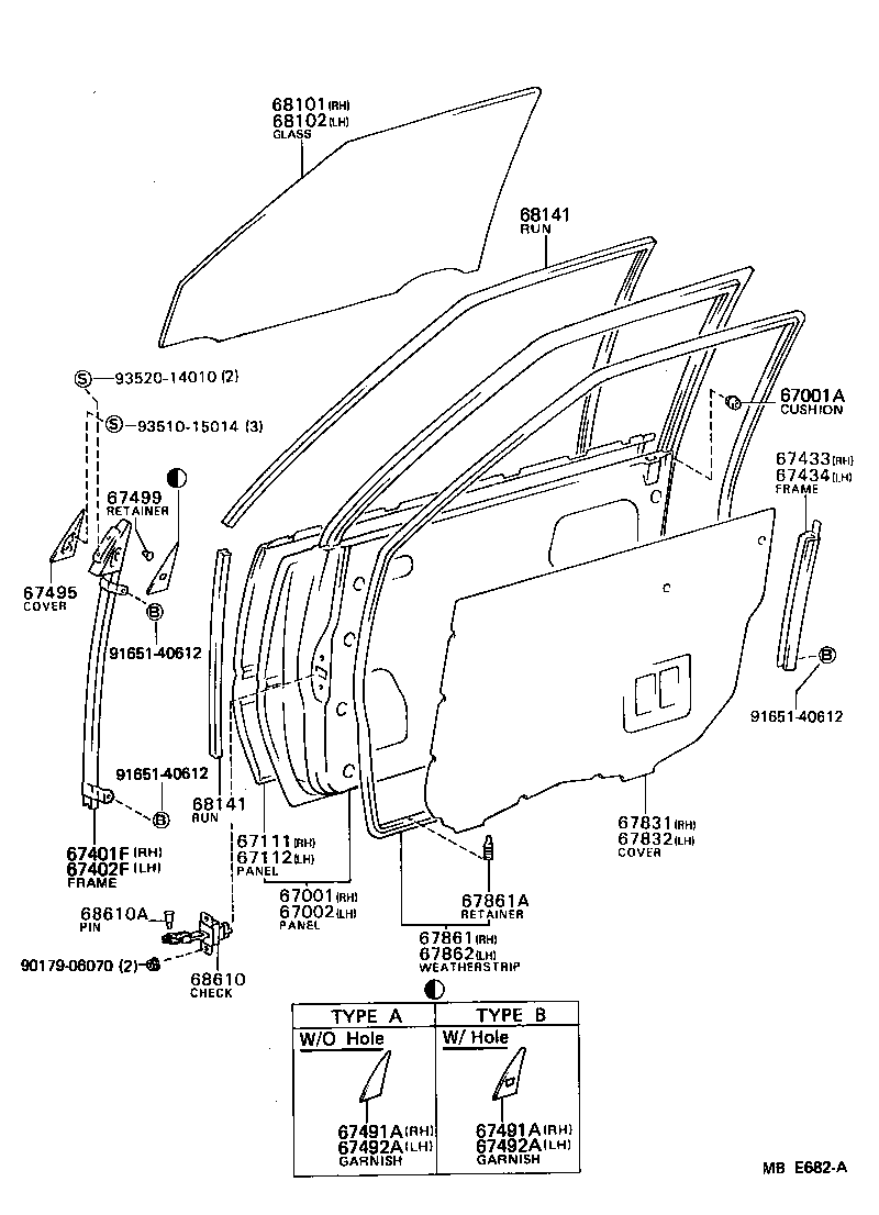 Toyota 67610-32905-04 BOARD SUB-ASSY, FRONT DOOR TRIM, RH