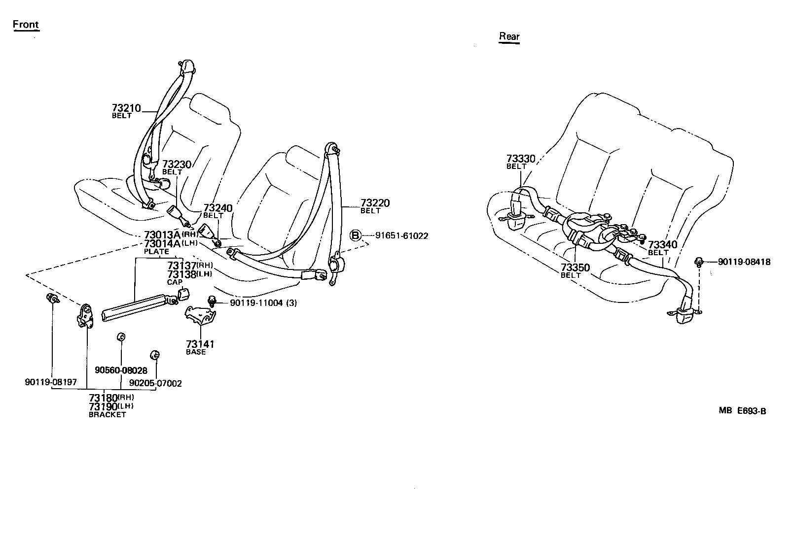 Toyota 73230-32030-06 BELT ASSY, FRONT SEAT INNER, RH