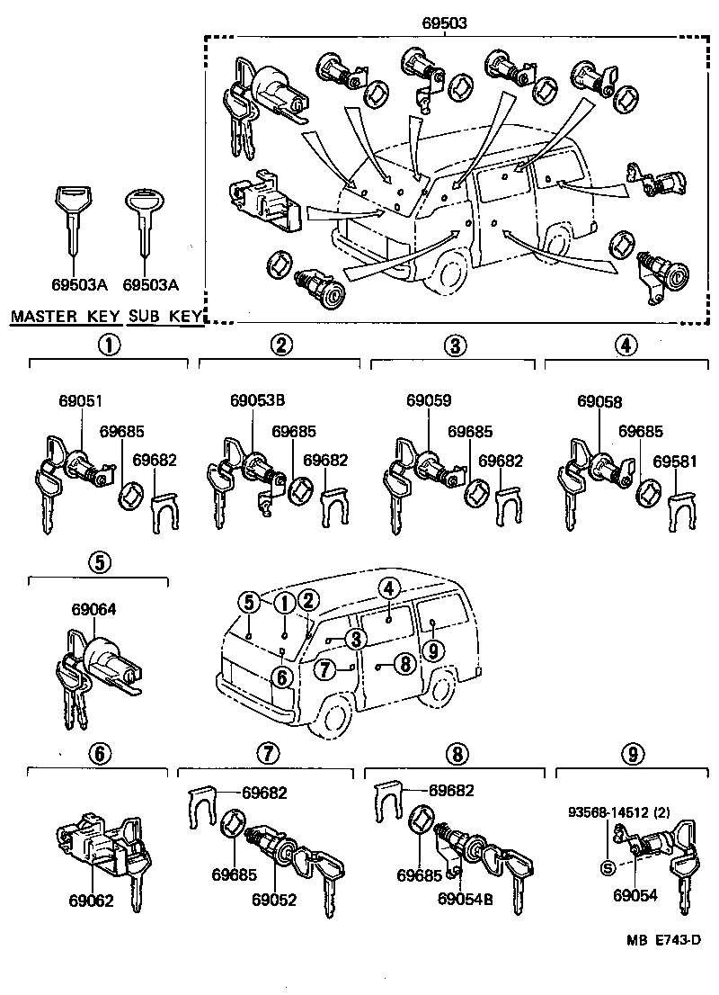 69057-95J12 CYLINDER & KEY SET, IGNITION SWITCH LOCK product image