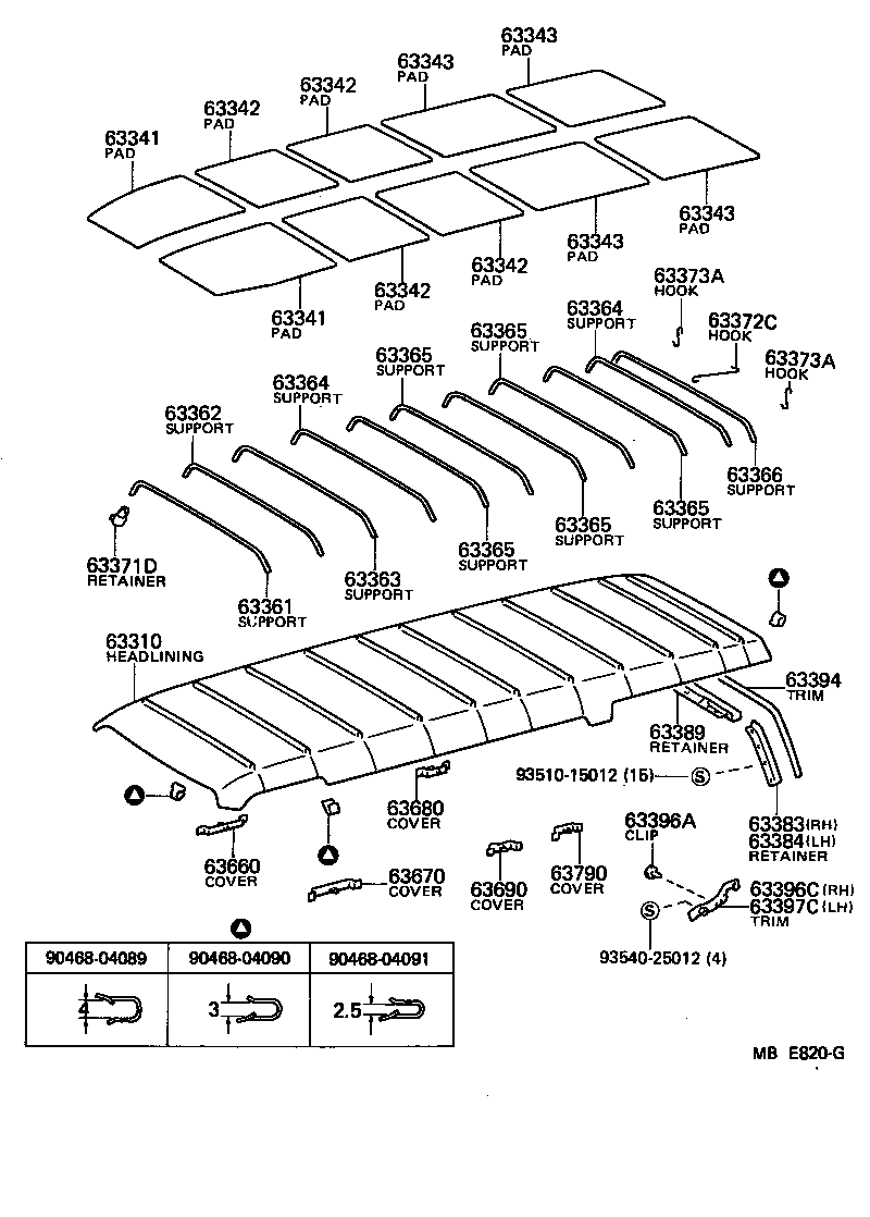 63361-90C02 SUPPORT, ROOF HEADLINING, NO.1 product image