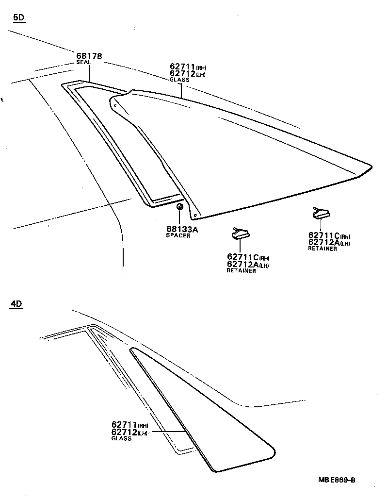 62711-20100 GLASS, QUARTER WINDOW, RH product image