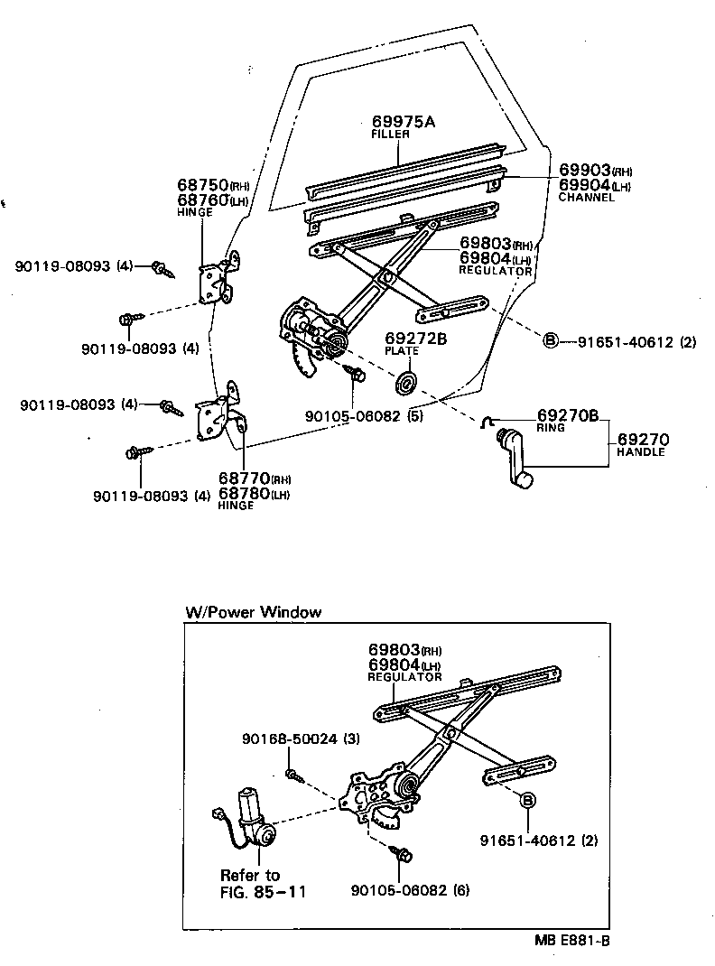 69840-20090 REGULATOR SUB-ASSY, REAR DOOR WINDOW, LH product image