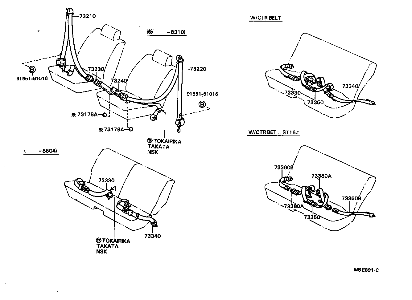 73350-20100-04 BELT ASSY, REAR SEAT LAP TYPE, CENTER product image