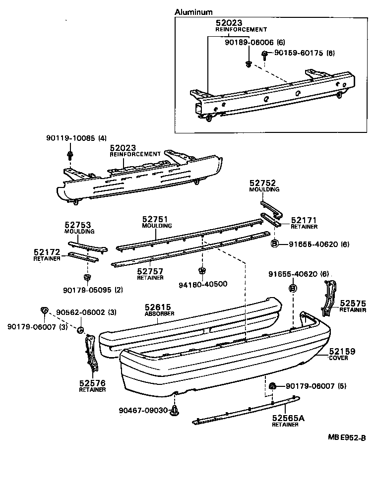 52575-24010 RETAINER, REAR BUMPER SIDE, RH product image