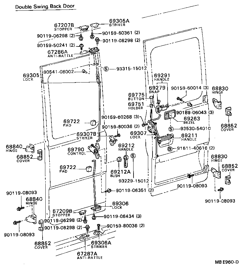 68950-39045 STAY ASSY, BACK DOOR, RH product image