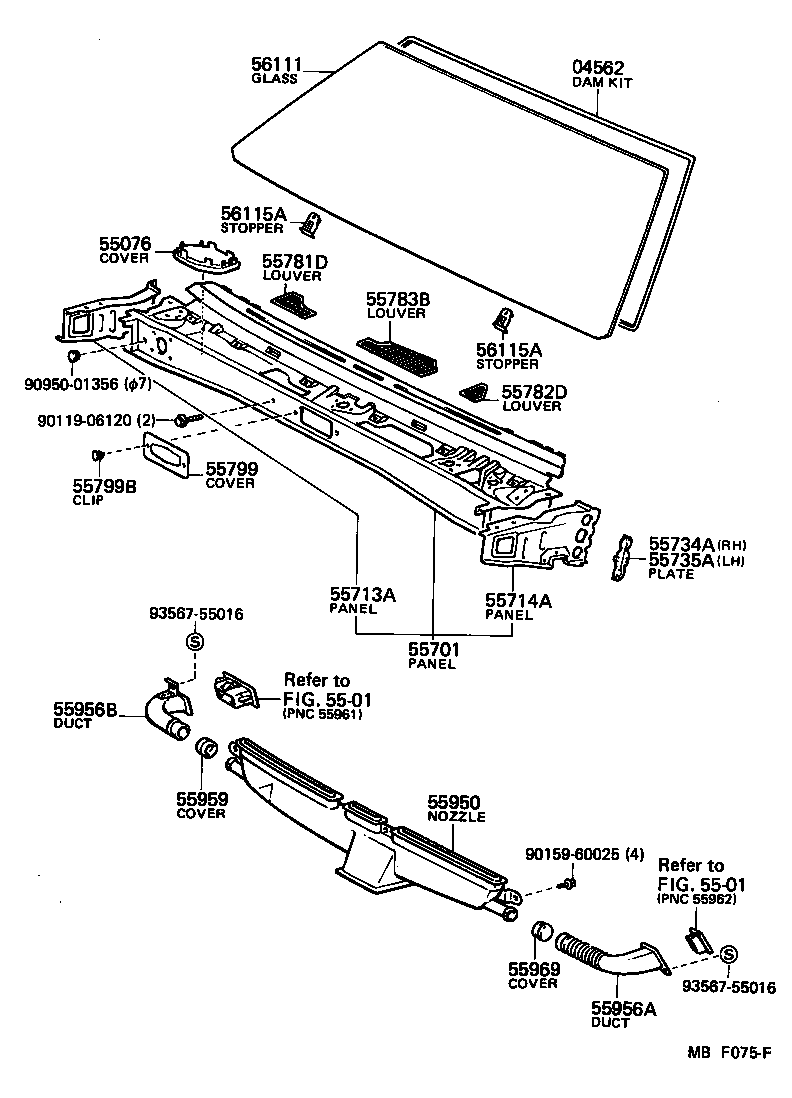 Toyota 55784-12050 LOUVER, COWL TOP VENTILATOR, CENTER NO.1