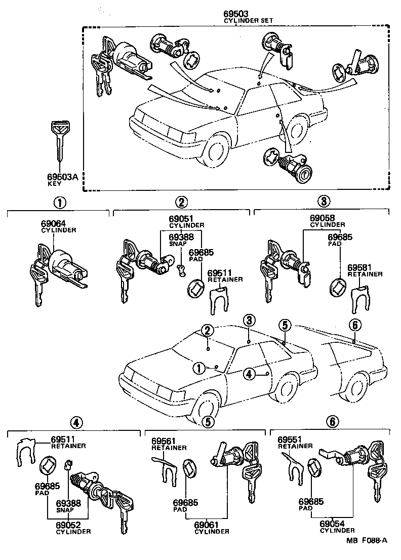 Toyota 69005-12420 CYLINDER SET, LOCK