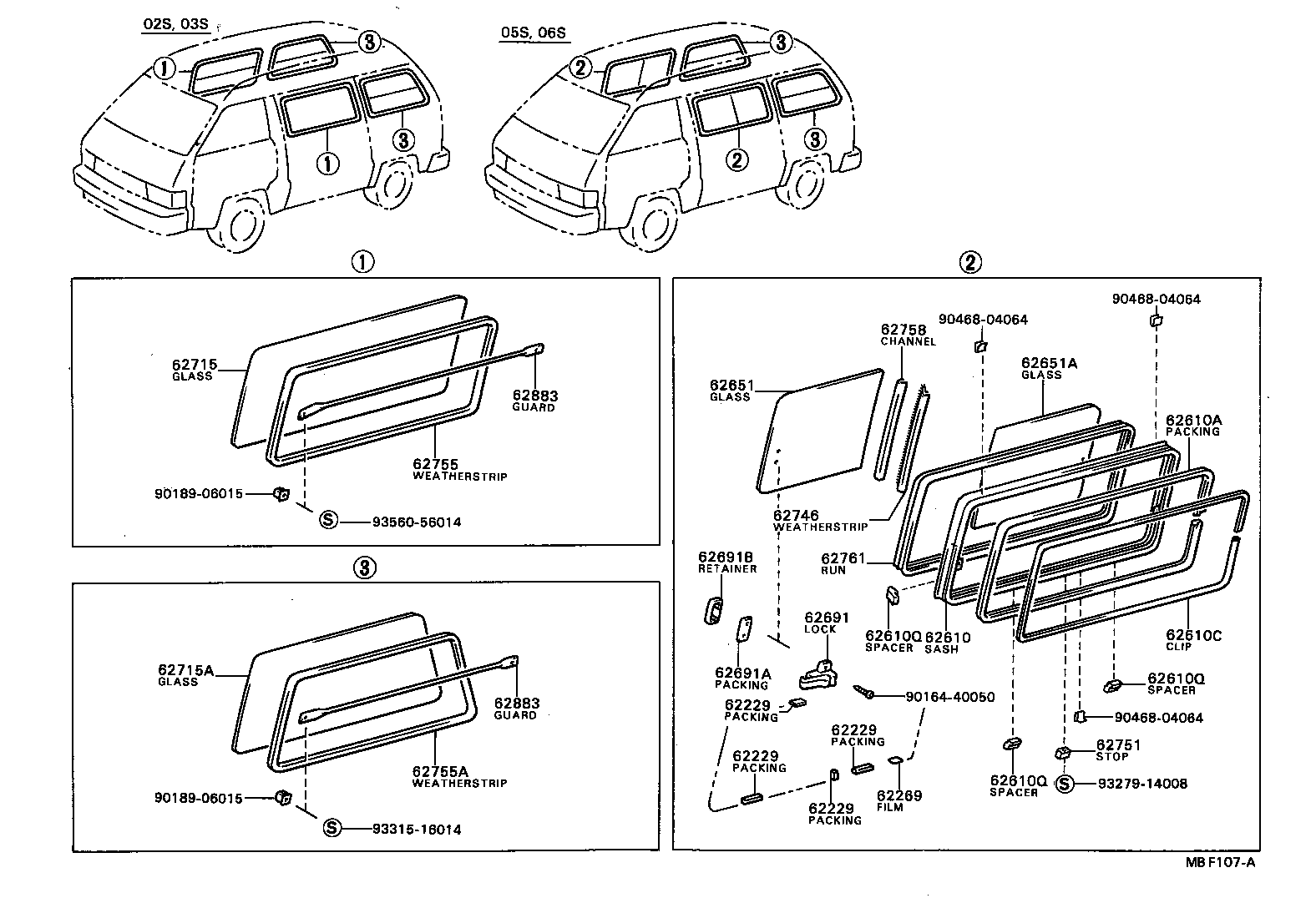62113-87007 GLASS, SIDE WINDOW, NO.1, REAR (FOR SLIDE TYPE) product image