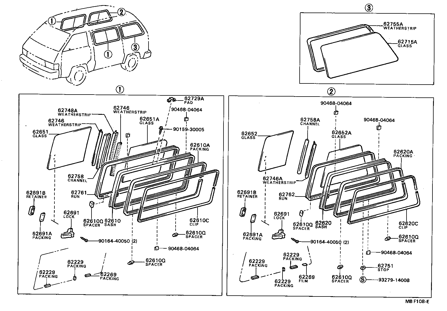 62113-87007 GLASS, SIDE WINDOW, NO.1, REAR (FOR SLIDE TYPE) product image