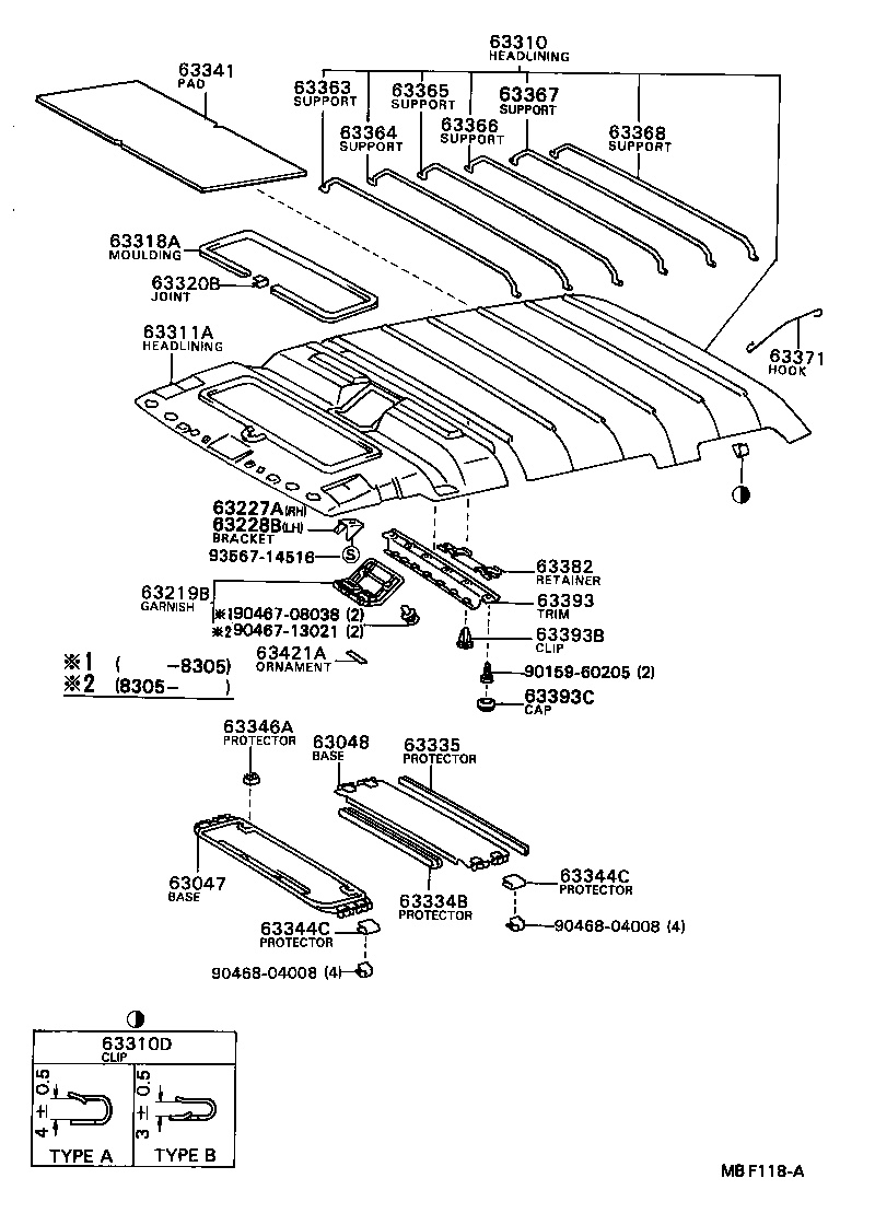 63361-87005 SUPPORT, ROOF HEADLINING, NO.1 product image