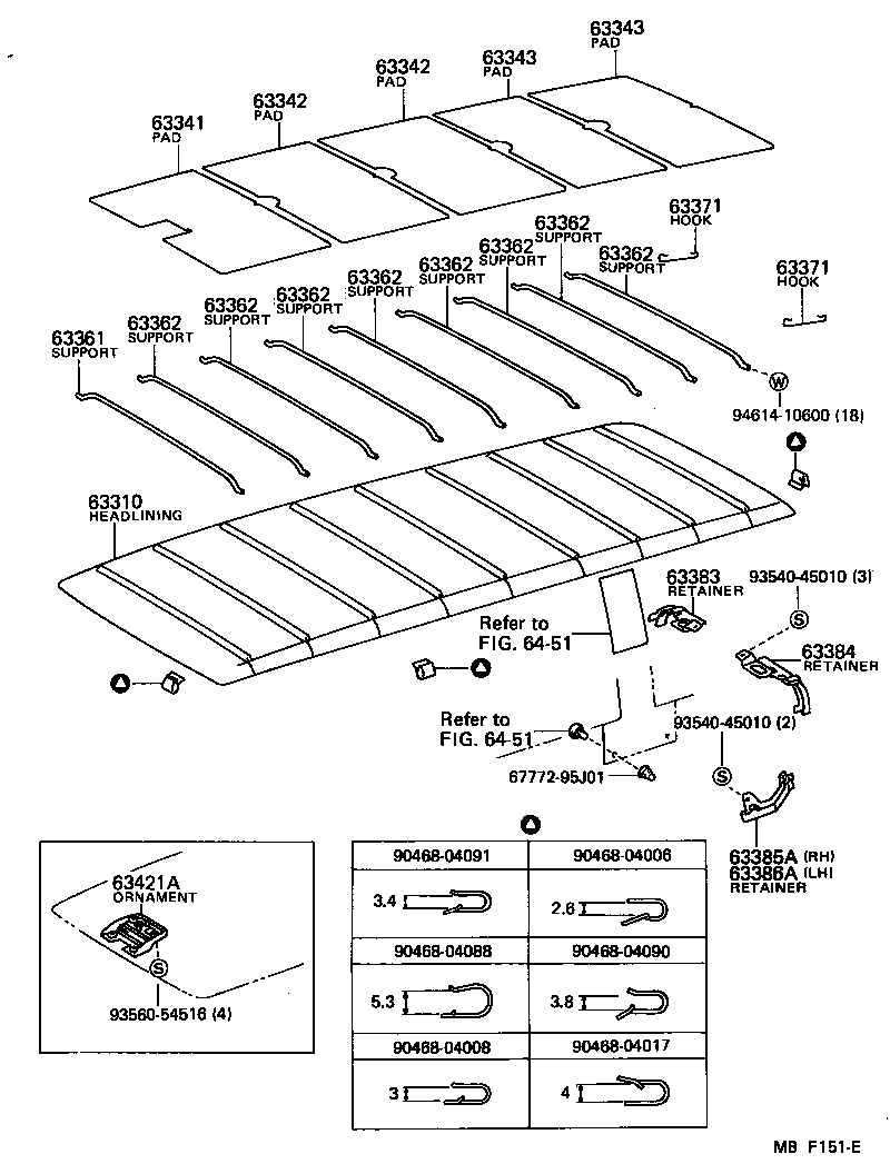 63361-90C02 SUPPORT, ROOF HEADLINING, NO.1 product image
