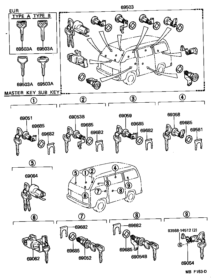 69052-95J01 CYLINDER & KEY SET, DOOR LOCK, LH product image
