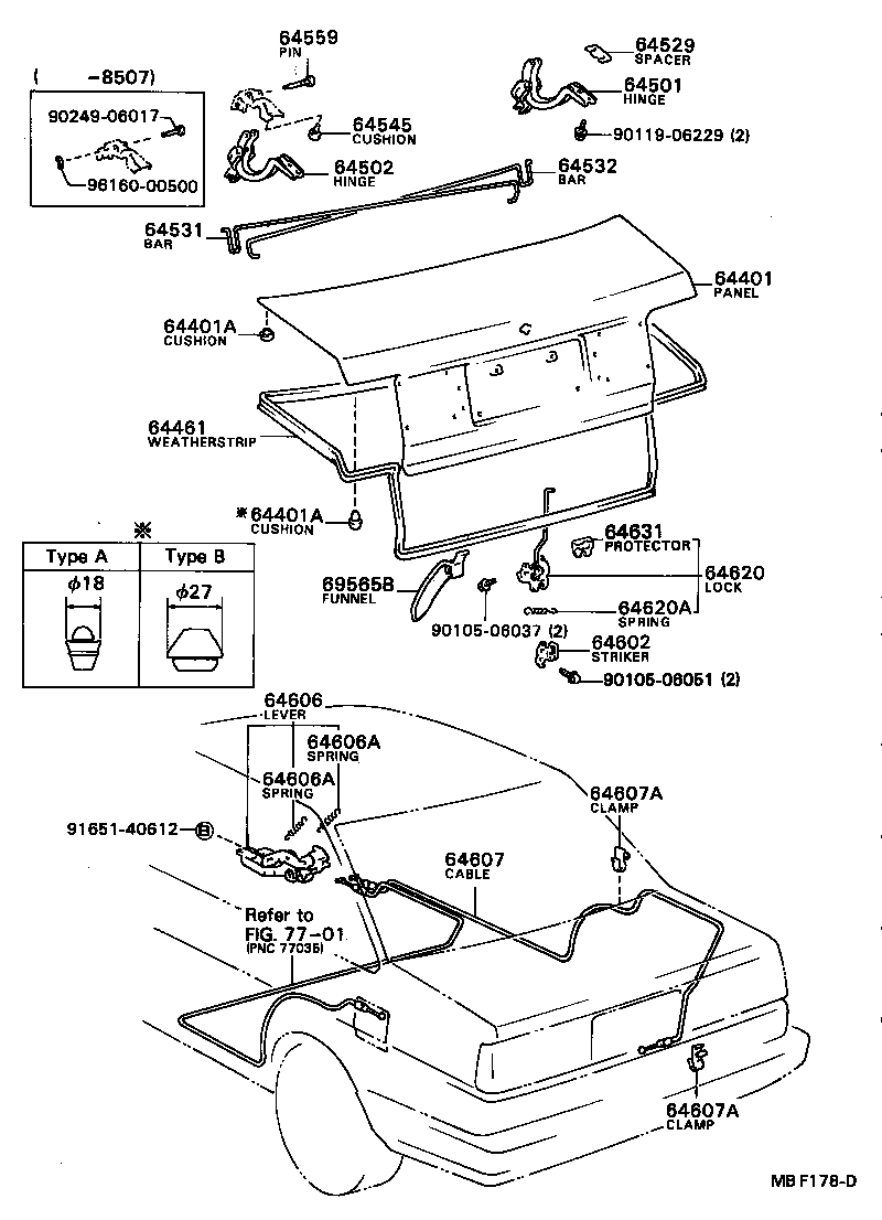 64510-12180 HINGE SUB-ASSY, LUGGAGE COMPARTMENT DOOR, RH product image