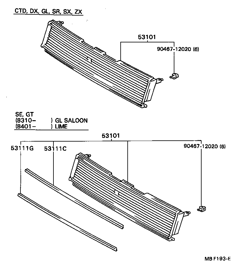 53121-12150 MOULDING, RADIATOR GRILLE, UPPER product image