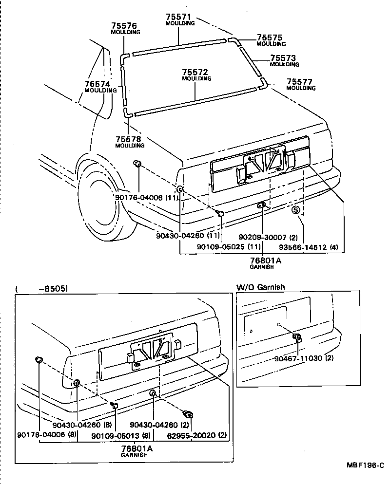 75575-12200 MOULDING, BACK WINDOW, LOWER product image