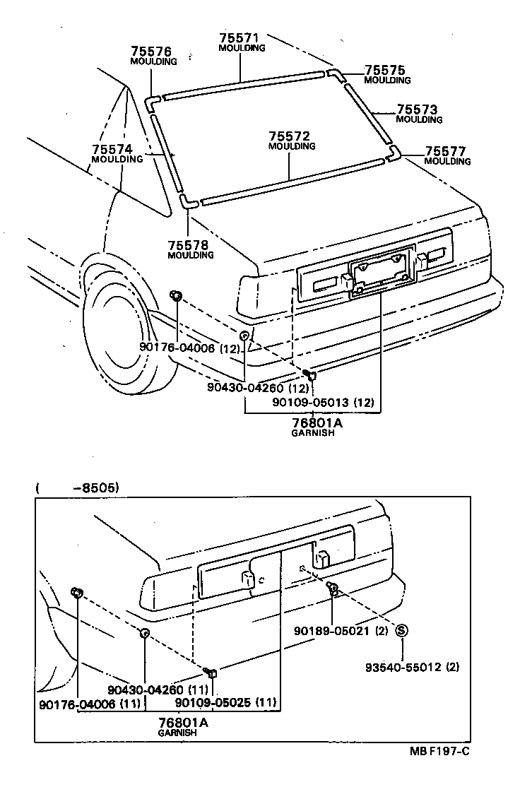 76801-19145 GARNISH SUB-ASSY, BACK DOOR, OUTSIDE product image