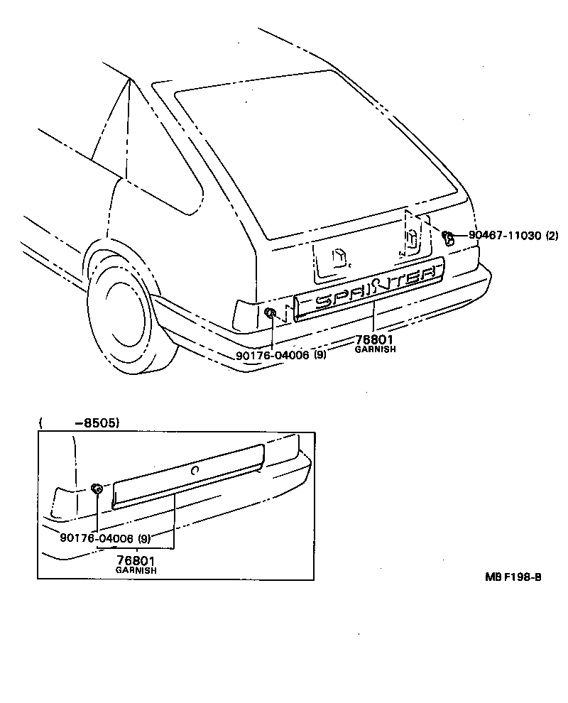 76801-19145 GARNISH SUB-ASSY, BACK DOOR, OUTSIDE product image
