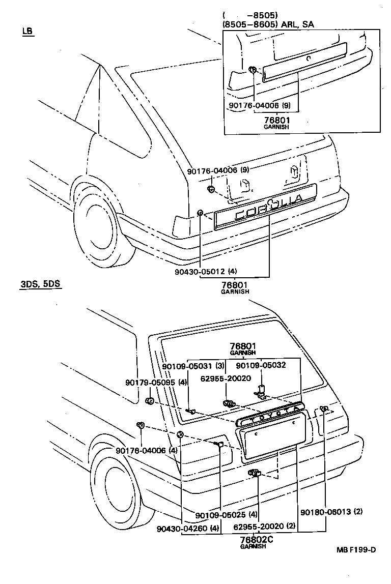 76801-19115 GARNISH SUB-ASSY, BACK DOOR, OUTSIDE product image