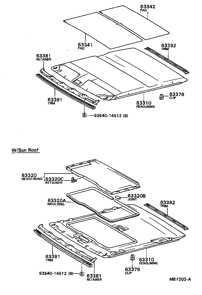 Toyota 63310-12640-03 HEADLINING ASSY, ROOF