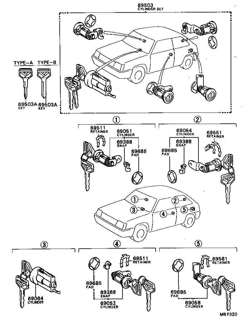 69005-16130 CYLINDER SET, LOCK product image