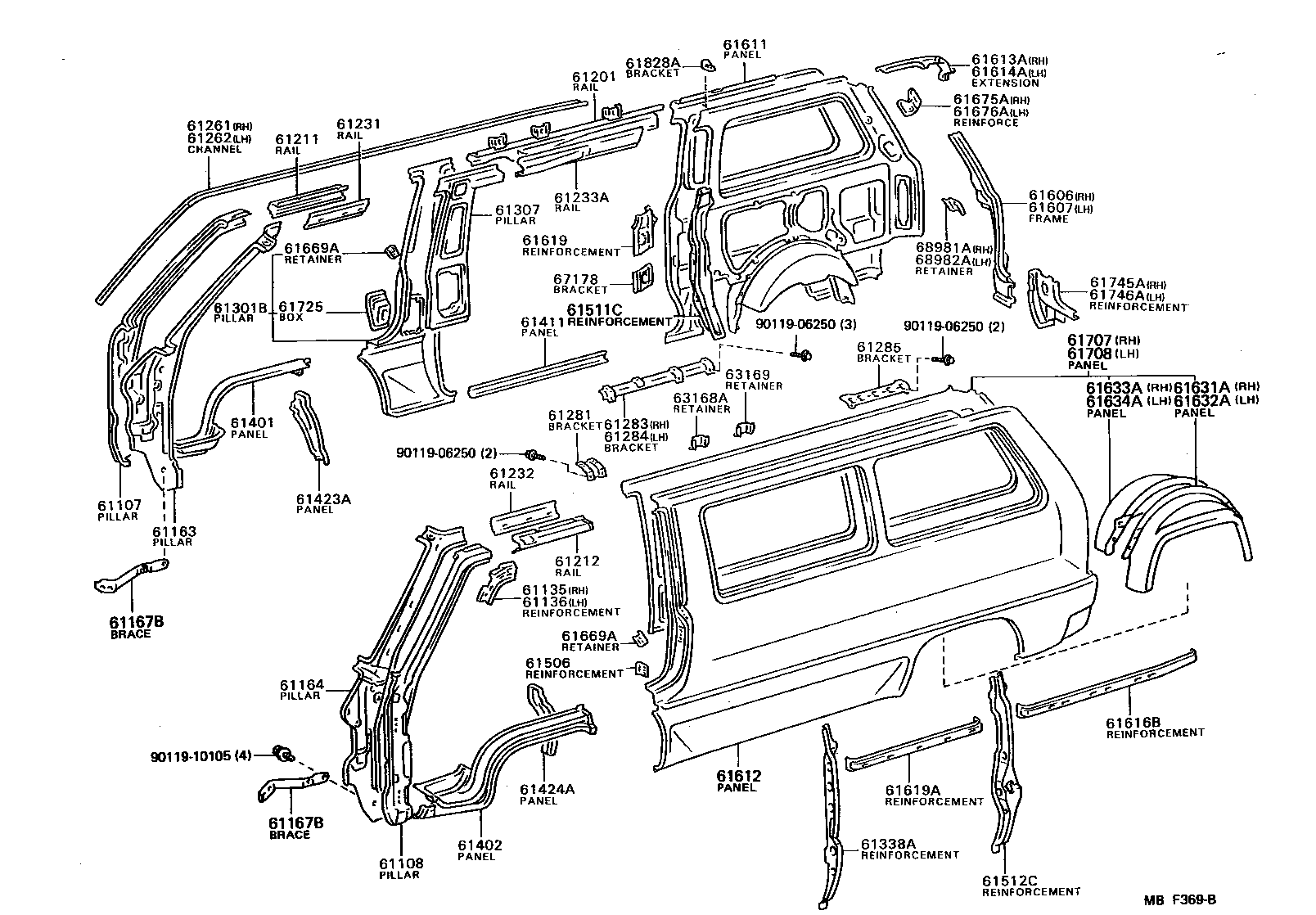 Toyota 61232-28010 RAIL, ROOF SIDE, INNER LH