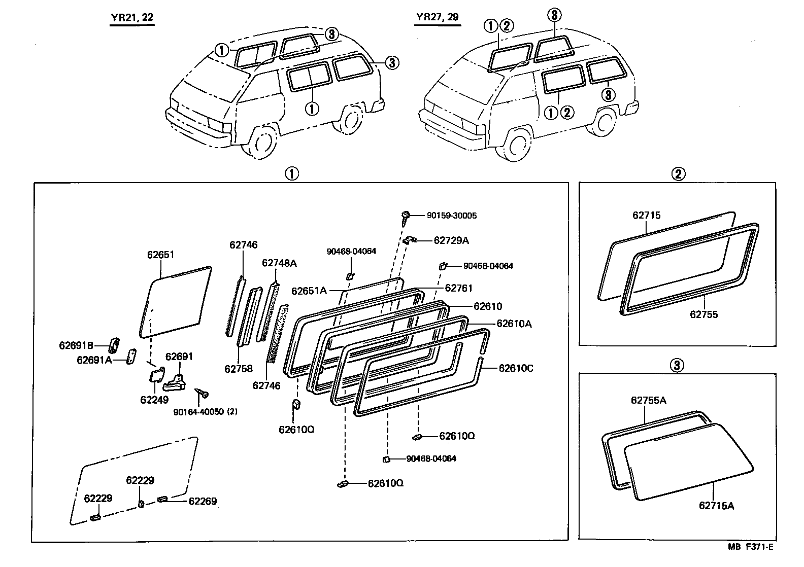 Toyota 68113-87002 GLASS, SIDE WINDOW, NO.1(FOR FIXED TYPE)